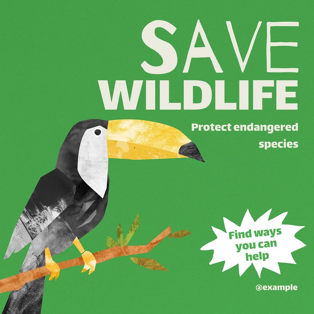 Save wildlife Instagram post template, editable text