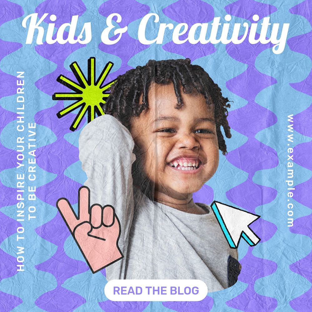 Kids & creativity Instagram post template, editable text