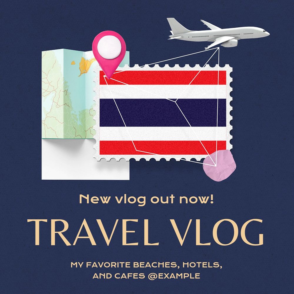 Travel vlog Instagram post template, editable text