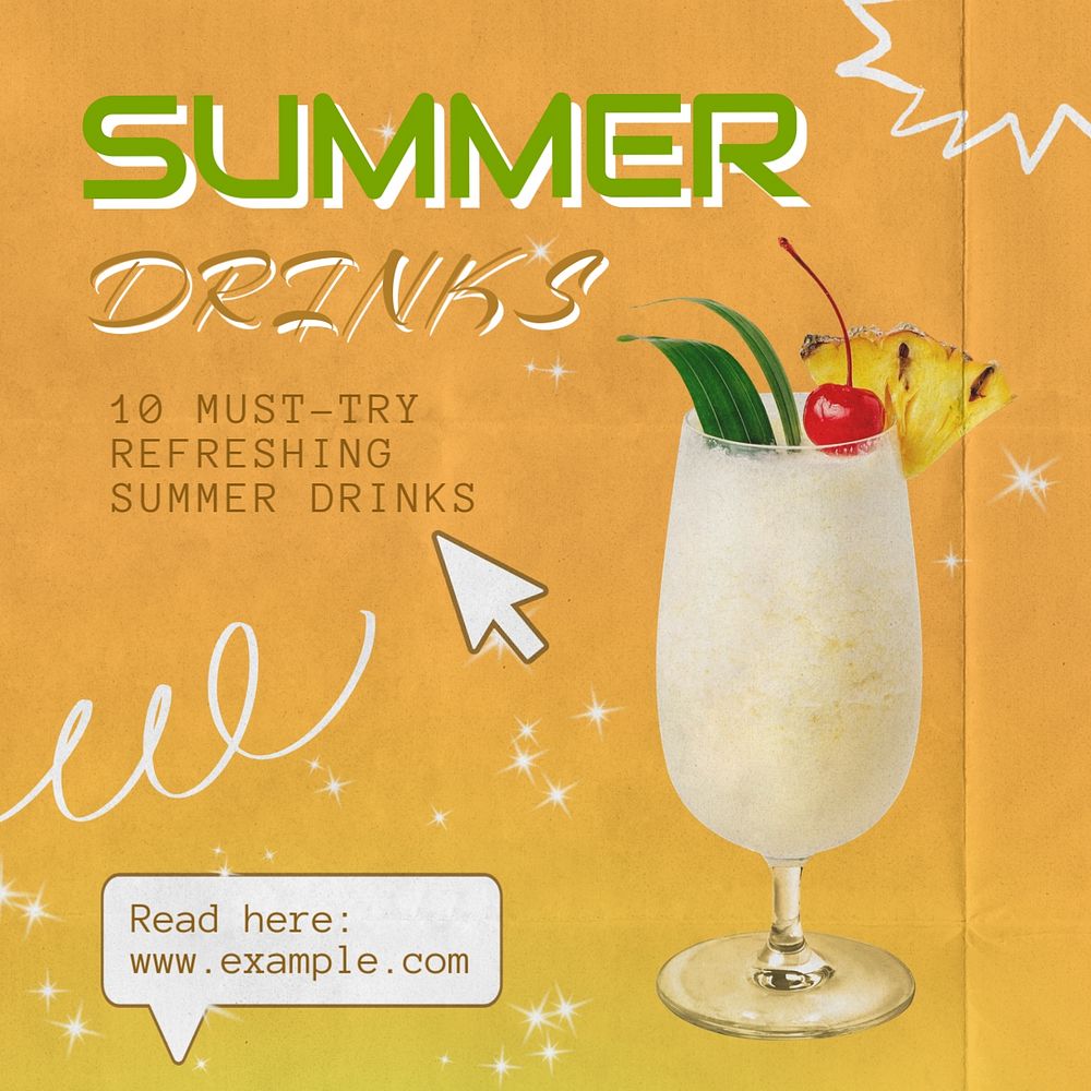 Summer drinks Instagram post template, editable text