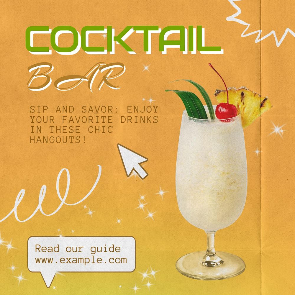 Cocktail bars Instagram post template, editable text