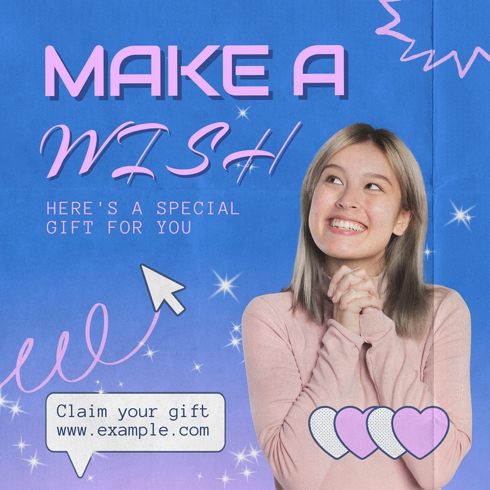 Make a wish Instagram post template, editable text