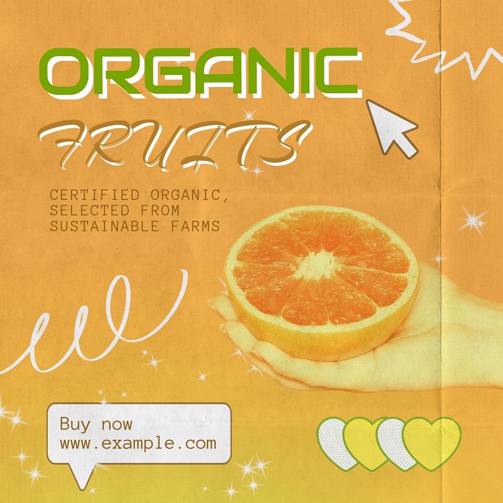 Organic fruits Instagram post template, editable text