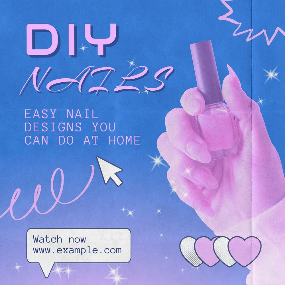 DIY nails Instagram post template, editable text