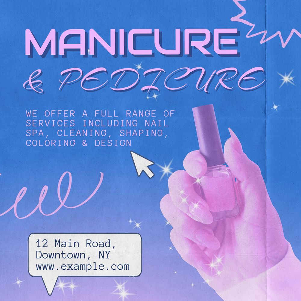 Manicure & pedicure Instagram post template, editable text