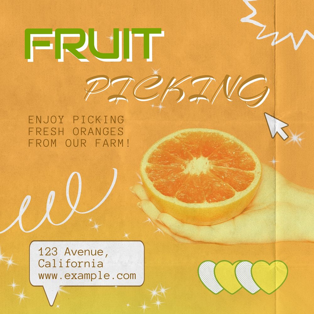 Fruit picking Instagram post template, editable text