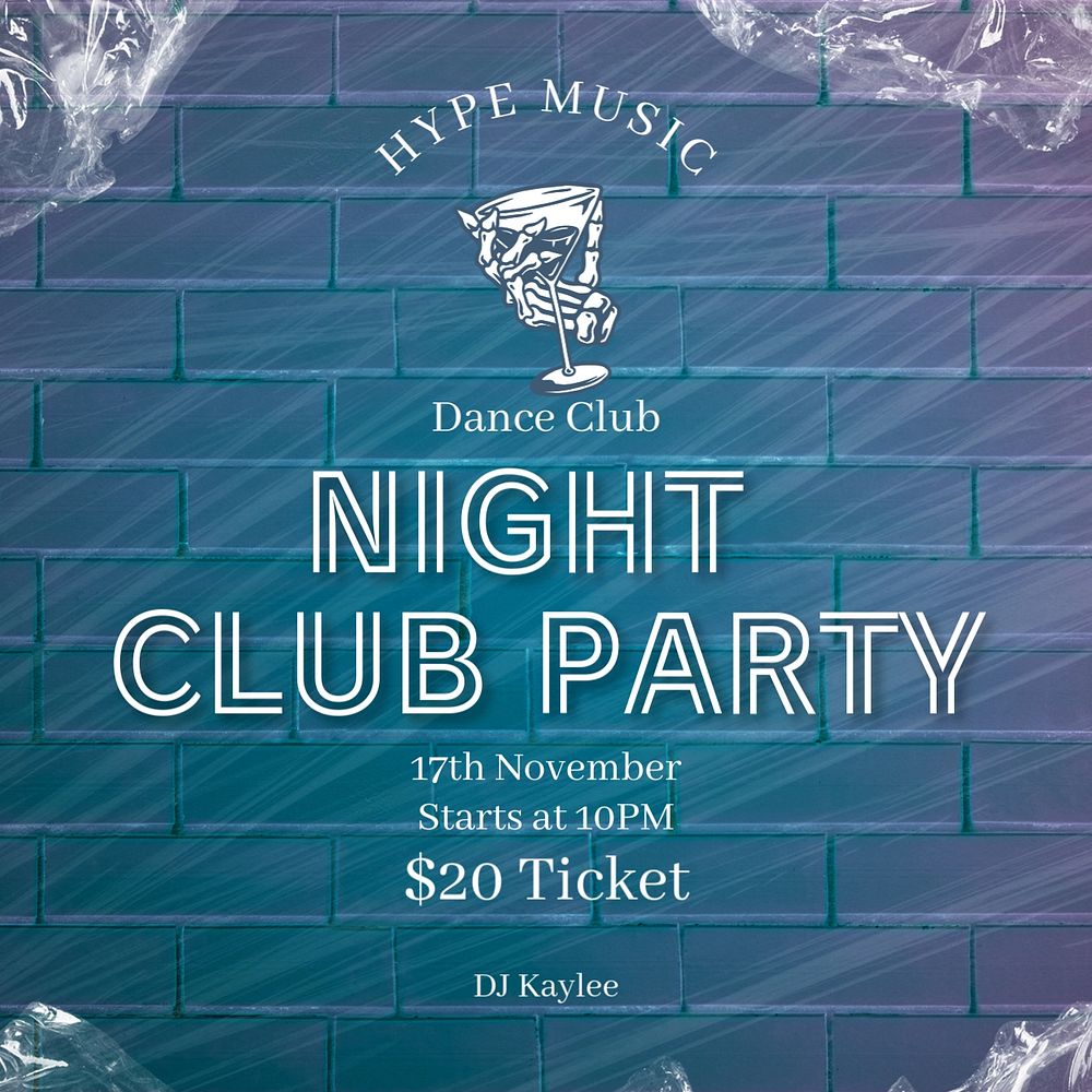 Night club party Instagram post template, editable text