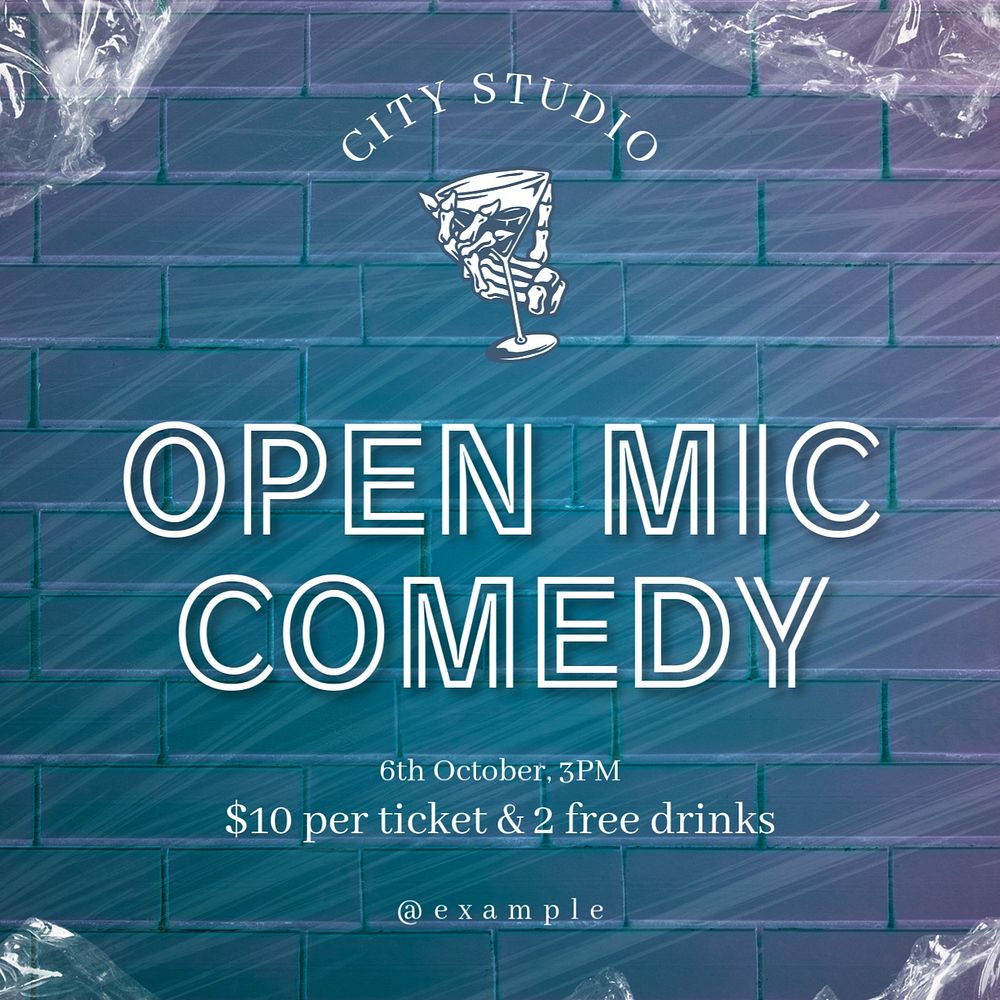 Open mic comedy Instagram post template, editable text