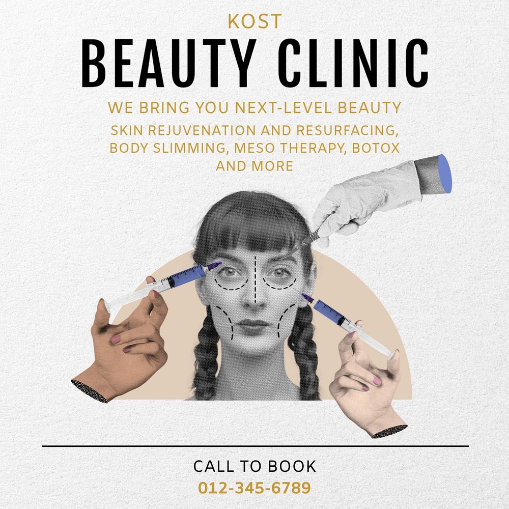 Beauty clinic Instagram post template, editable text