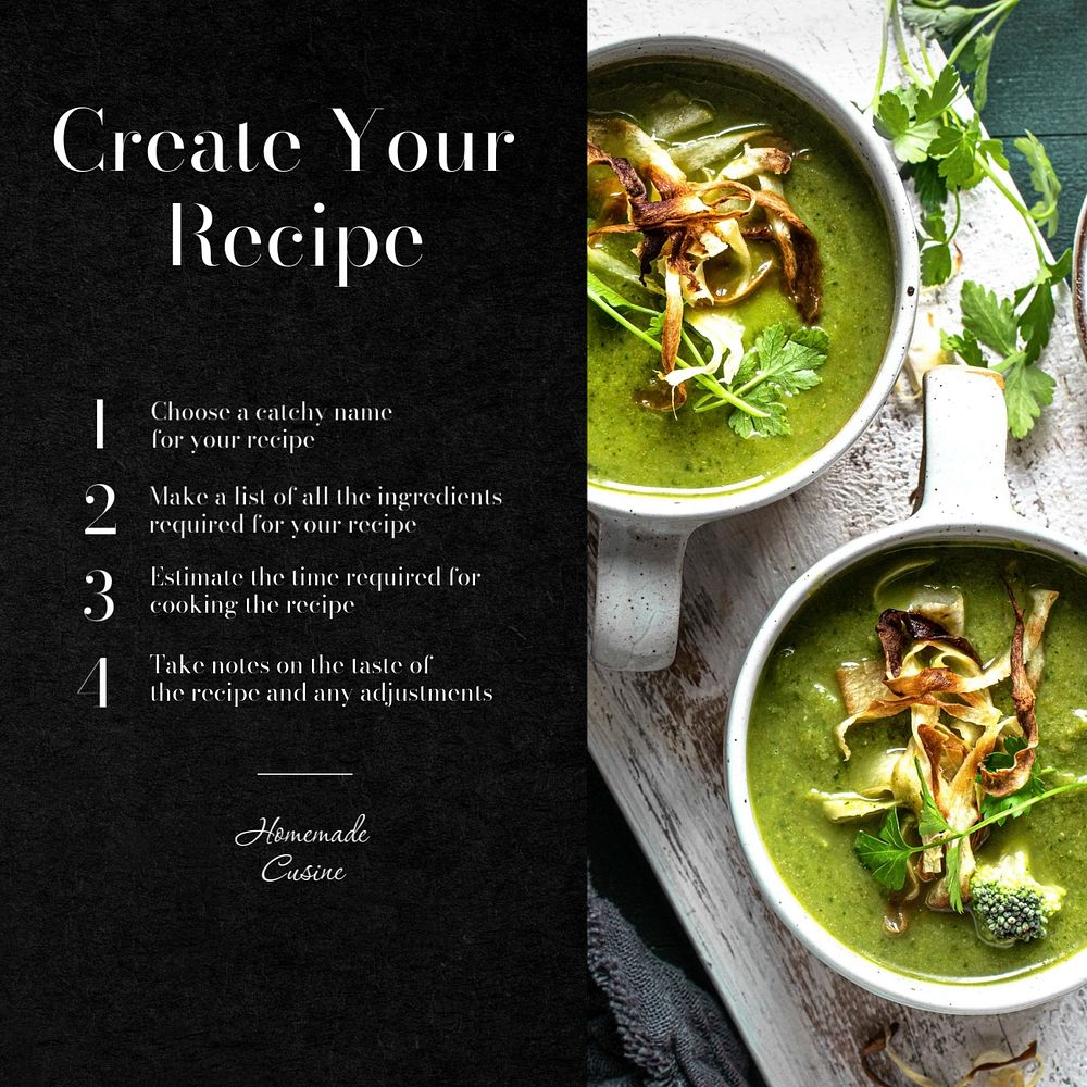 Homemade recipe Instagram post template, editable text