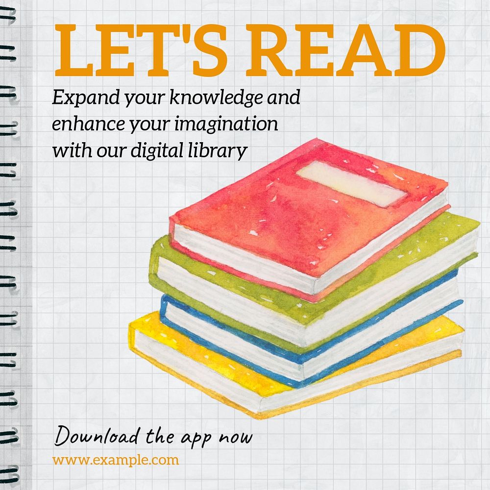 Reading & library  Instagram post template, editable text