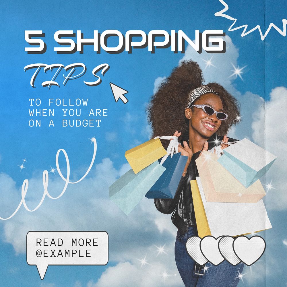 Shopping tips Instagram post template, editable text