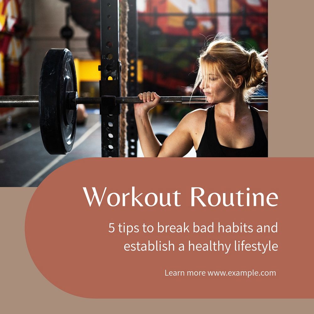 Workout routine Instagram post template, editable text