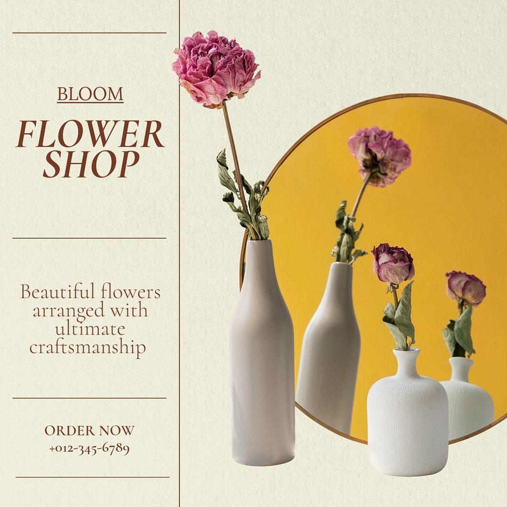 Flower shop Instagram post template, editable text