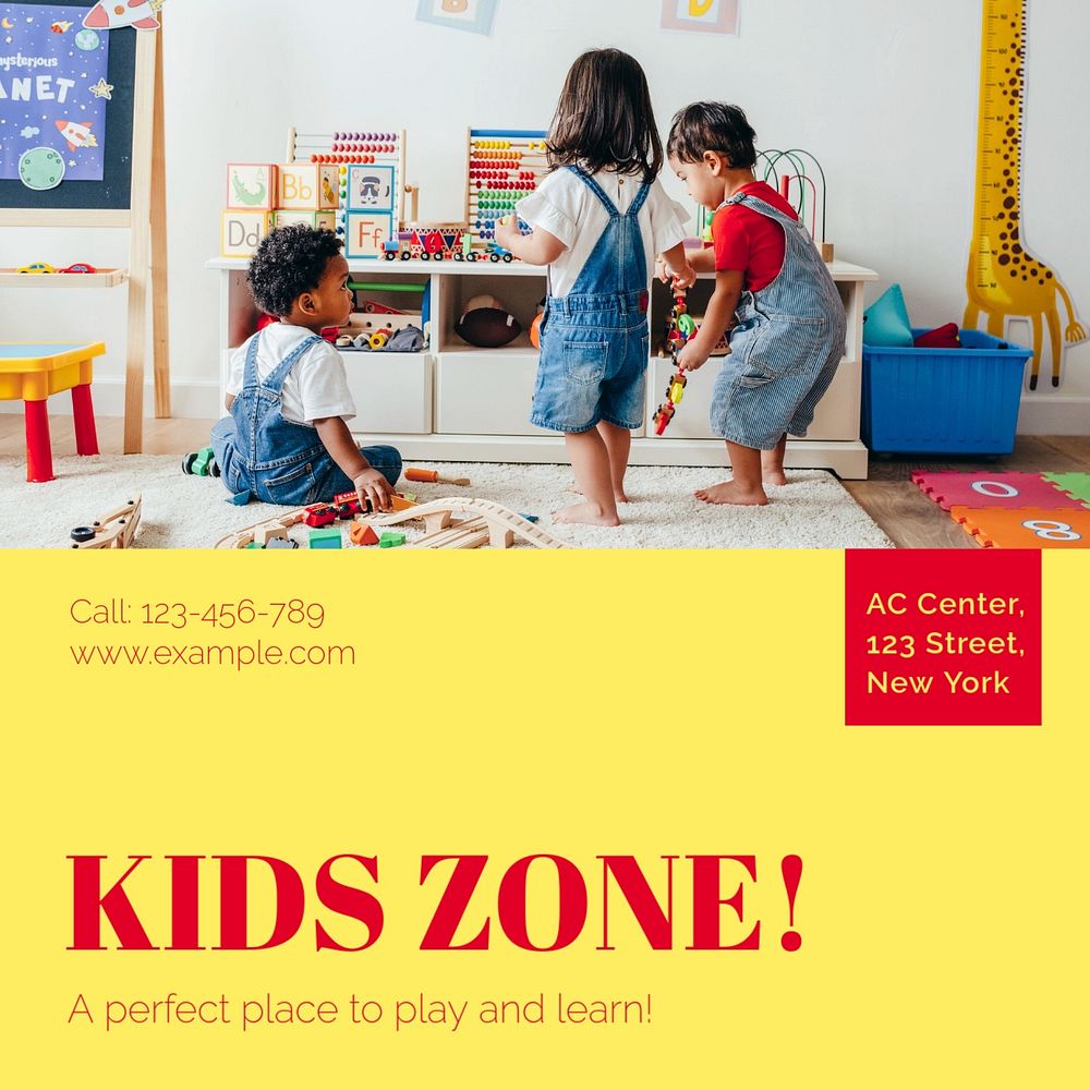 Kids zone  Instagram post template, editable text