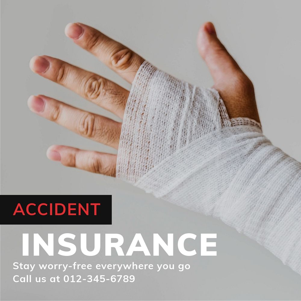 Accident insurance Instagram post template, editable text