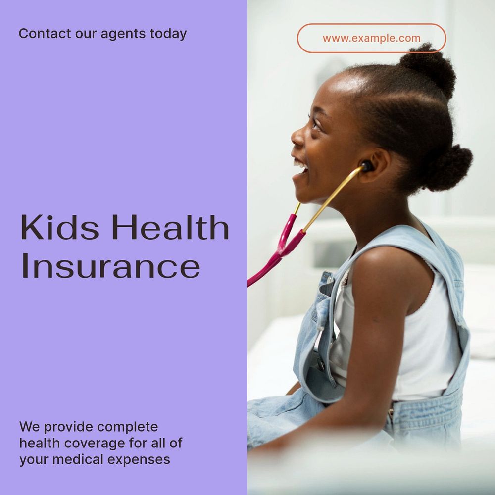 Kids insurance  Instagram post template, editable text