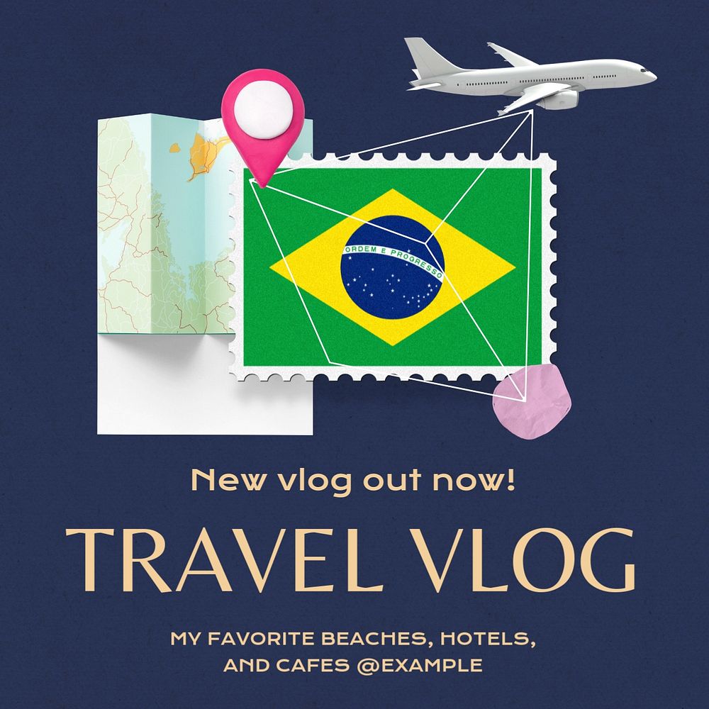 Travel vlog Instagram post template, editable text