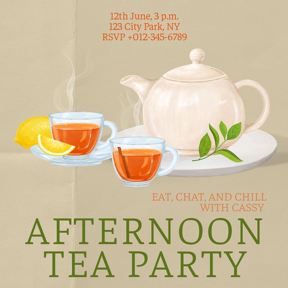 Afternoon tea party Instagram post template, editable text