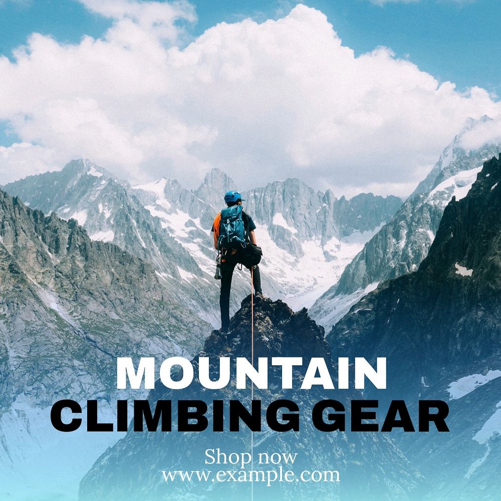 Mountain climbing gear Instagram post template, editable text