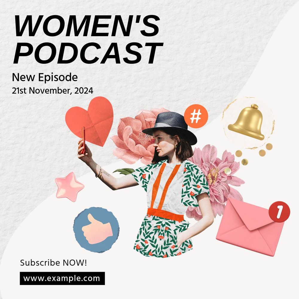 Women's podcast Instagram post template, editable text