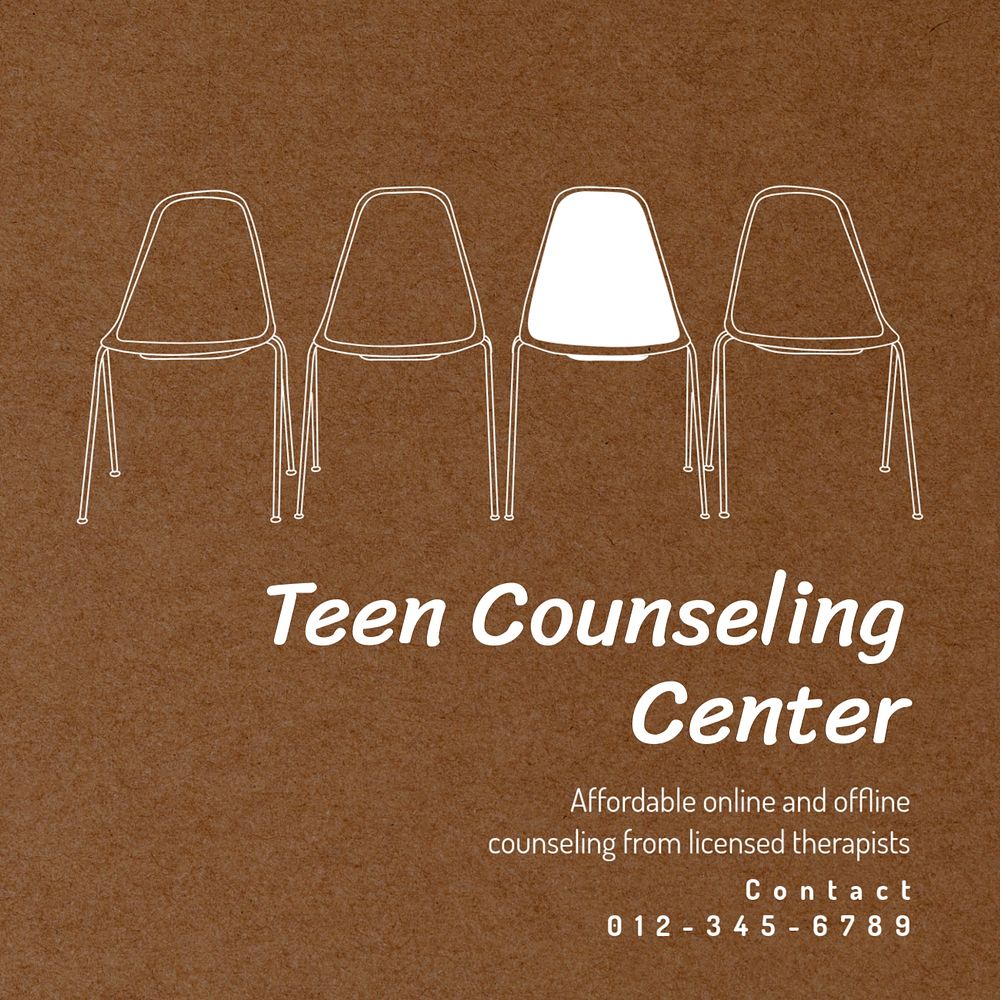 Teen counseling center Instagram post template, editable text