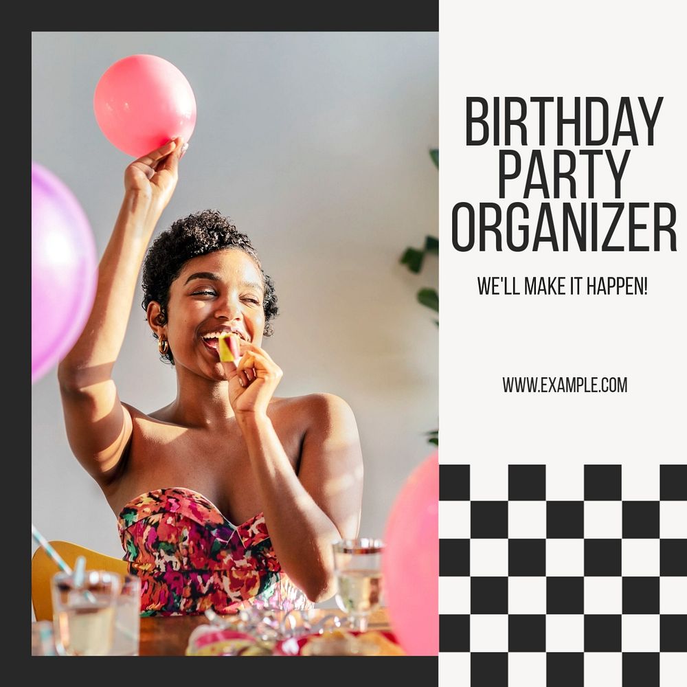 Birthday party Instagram post template, editable text