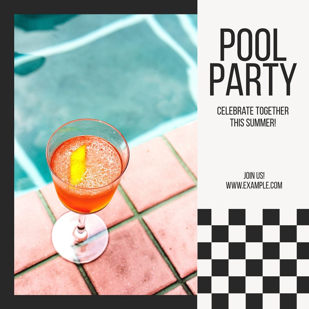 Pool party Instagram post template, editable text