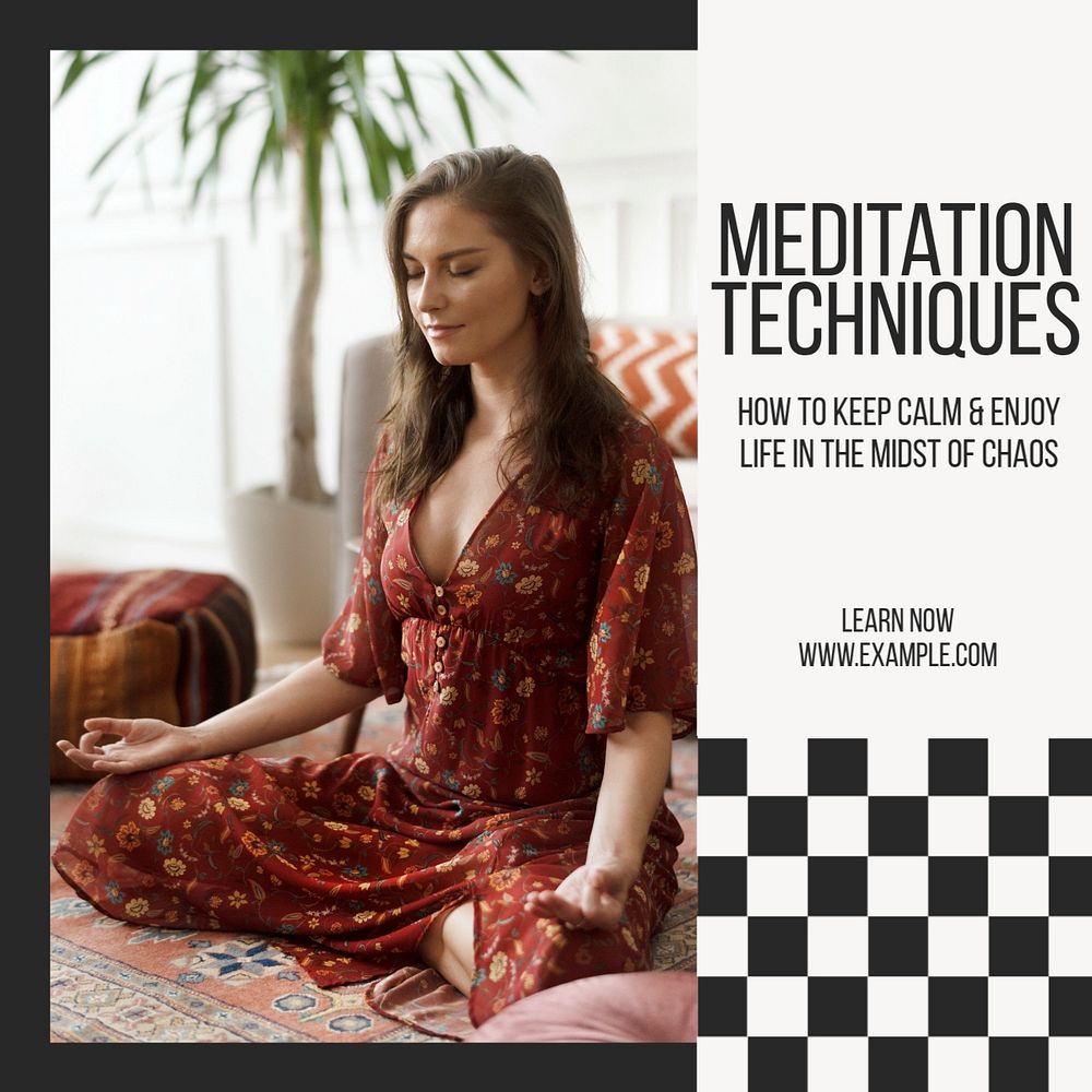 Meditation techniques Instagram post template, editable text