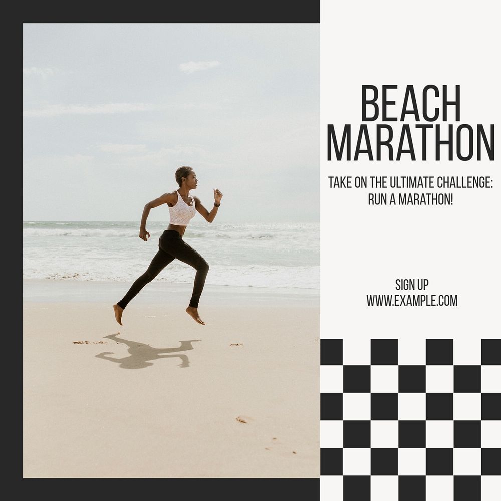 Beach marathon Instagram post template, editable text