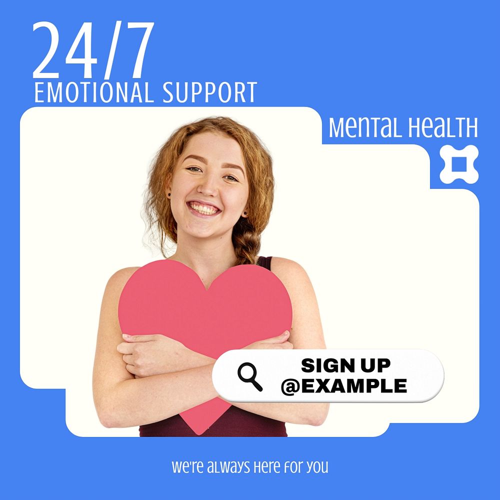 24/7 emotional support  Instagram post template, editable text