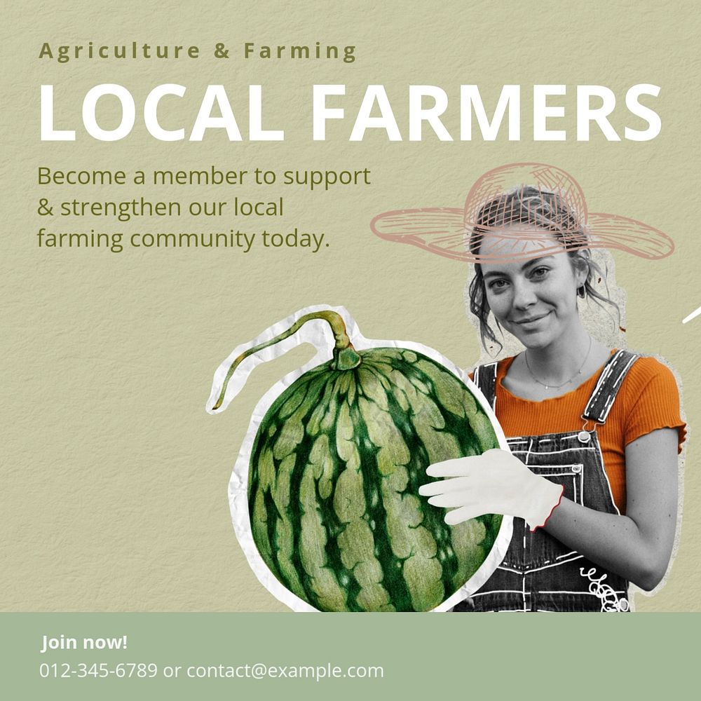 Local farmers community  Instagram post template, editable text