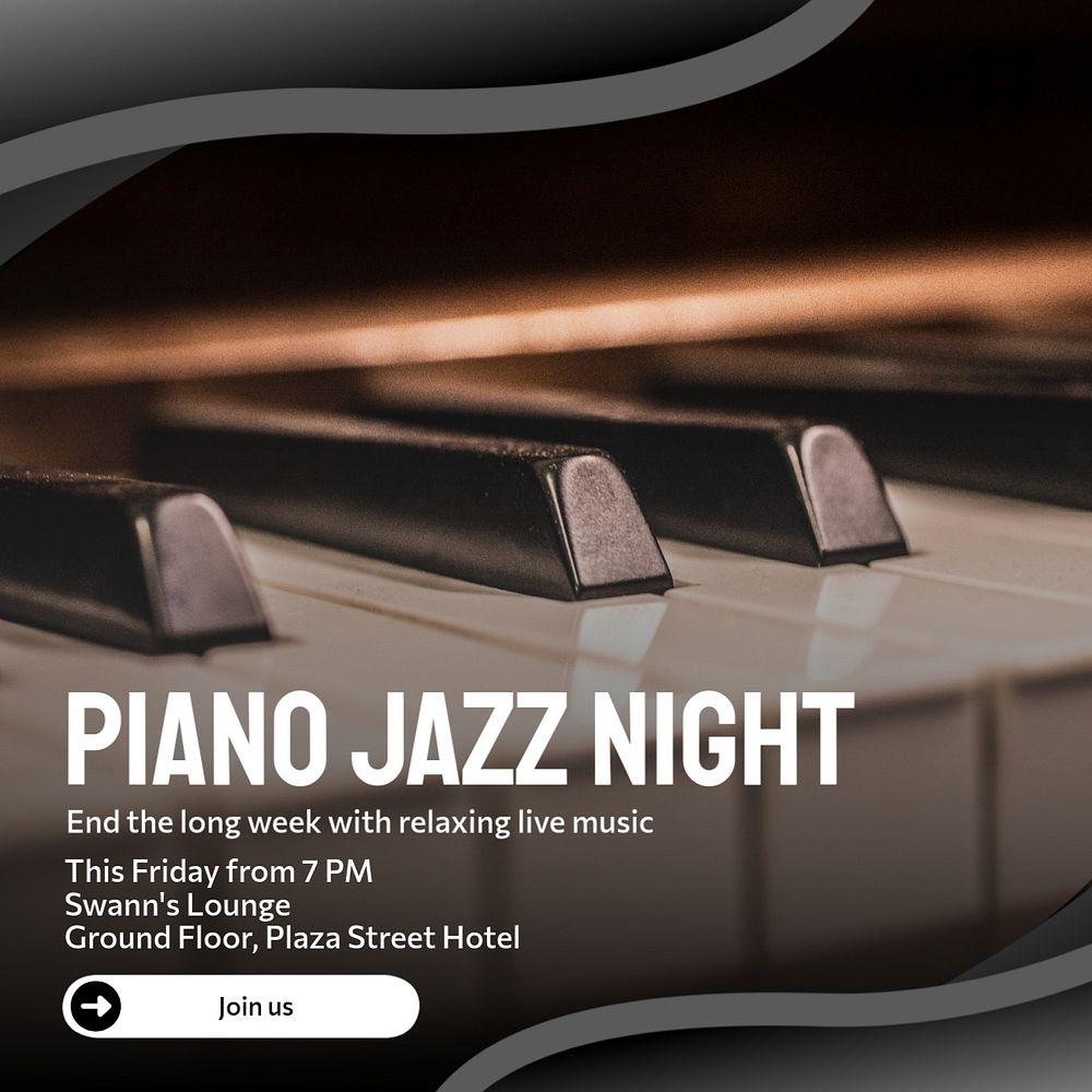 Piano jazz night Instagram post template, editable text