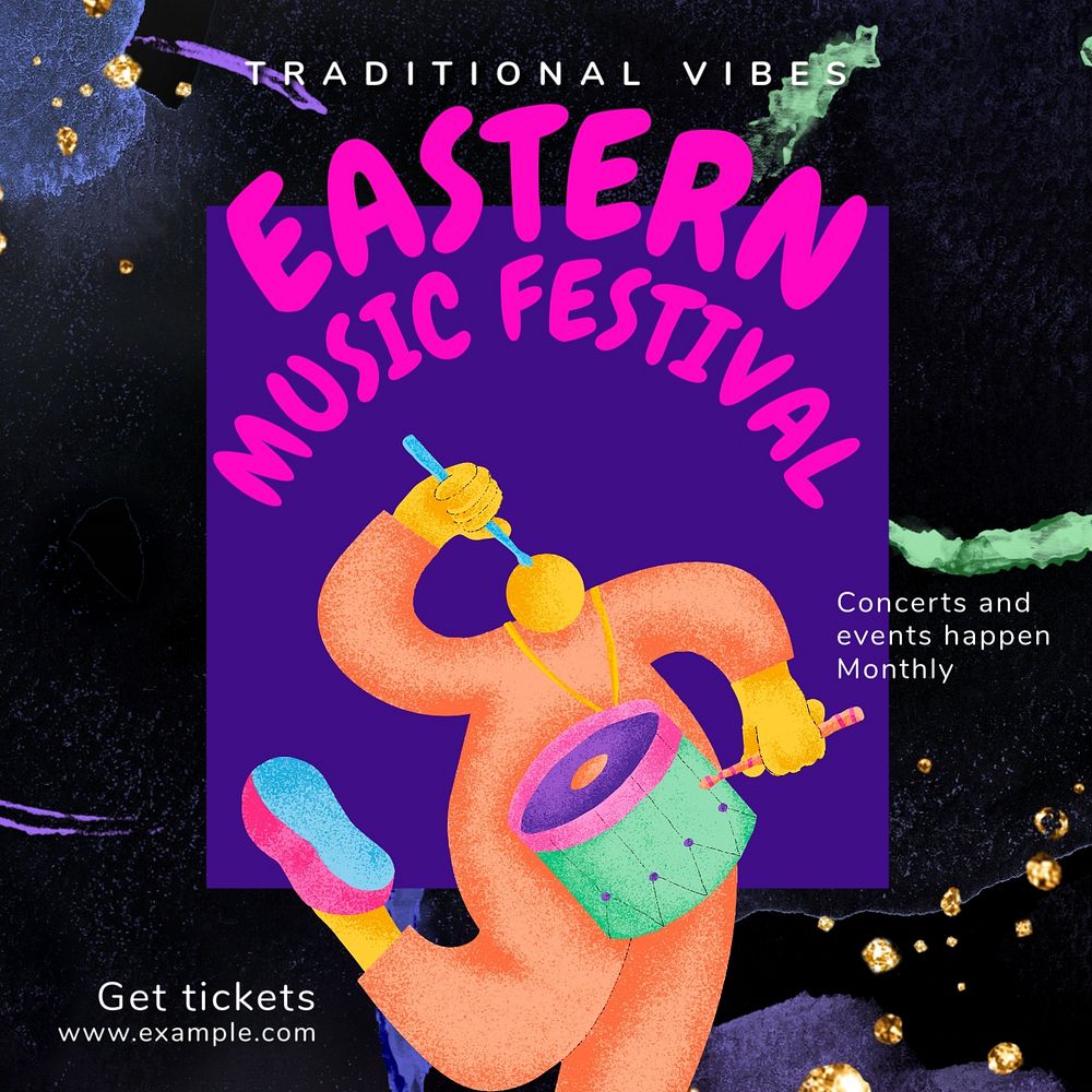 Eastern music festival Instagram post template, editable text