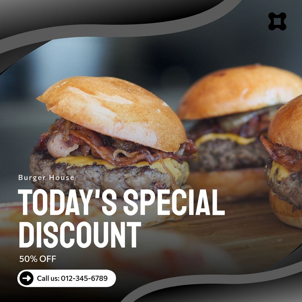 Burger discount Instagram post template, editable text