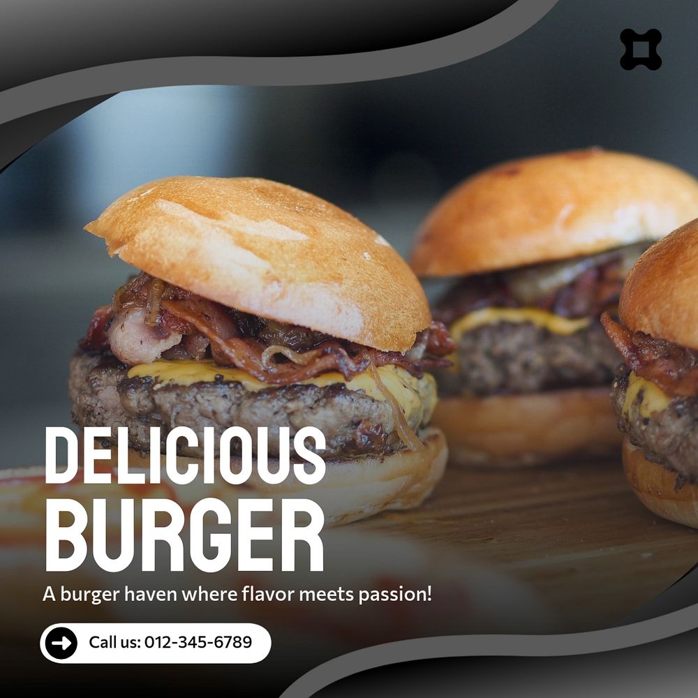 Delicious burger Instagram post template, editable text