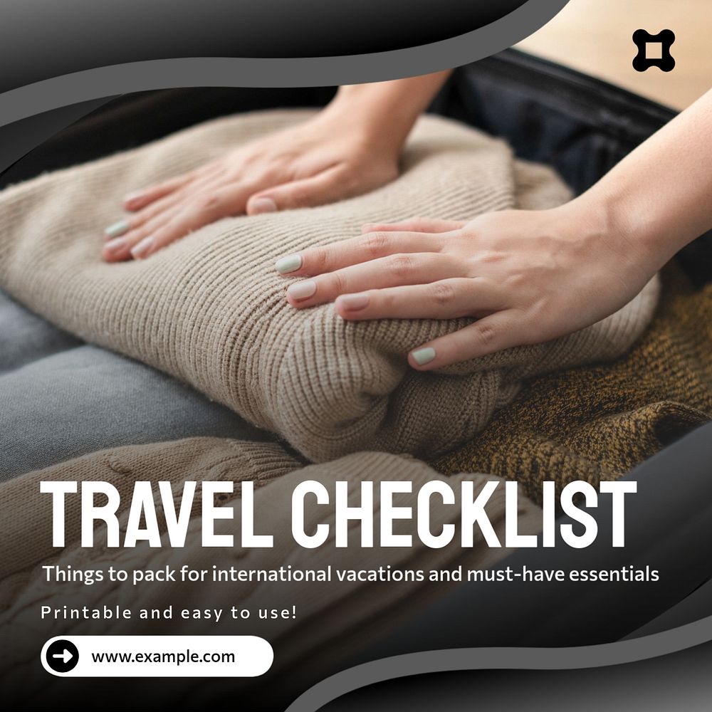 Travel checklist Instagram post template, editable text