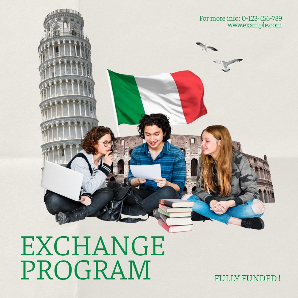 Exchange program Instagram post template, editable text