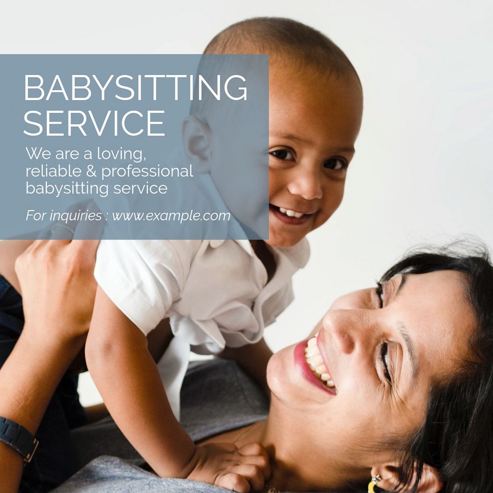 Babysitting service Instagram post template, editable text