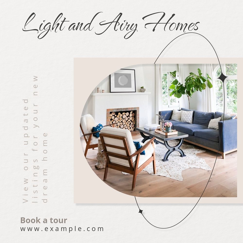 Airy homes Instagram post template, editable text