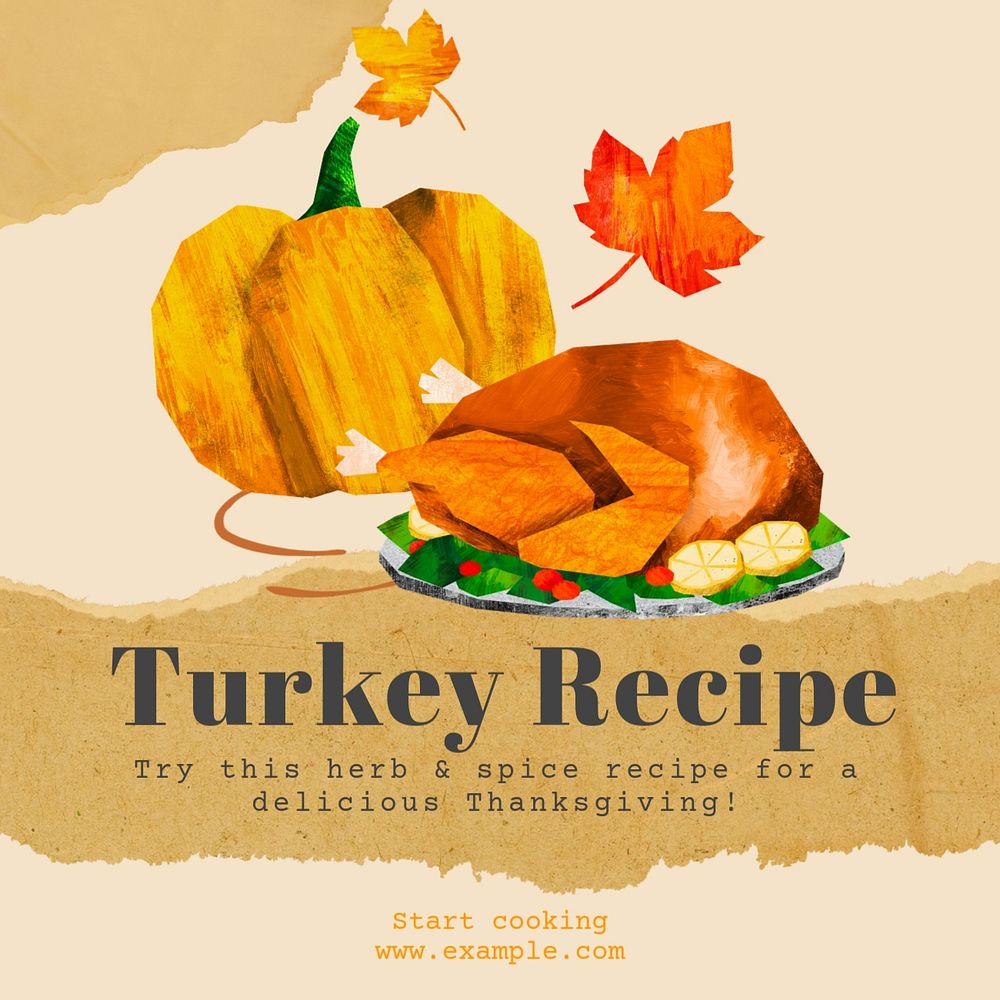 Turkey recipe Instagram post template, editable text