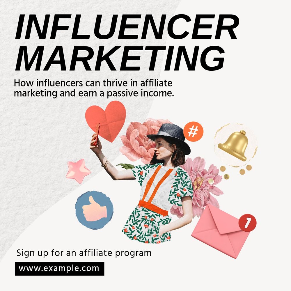 Influencer marketing Instagram post template, editable text