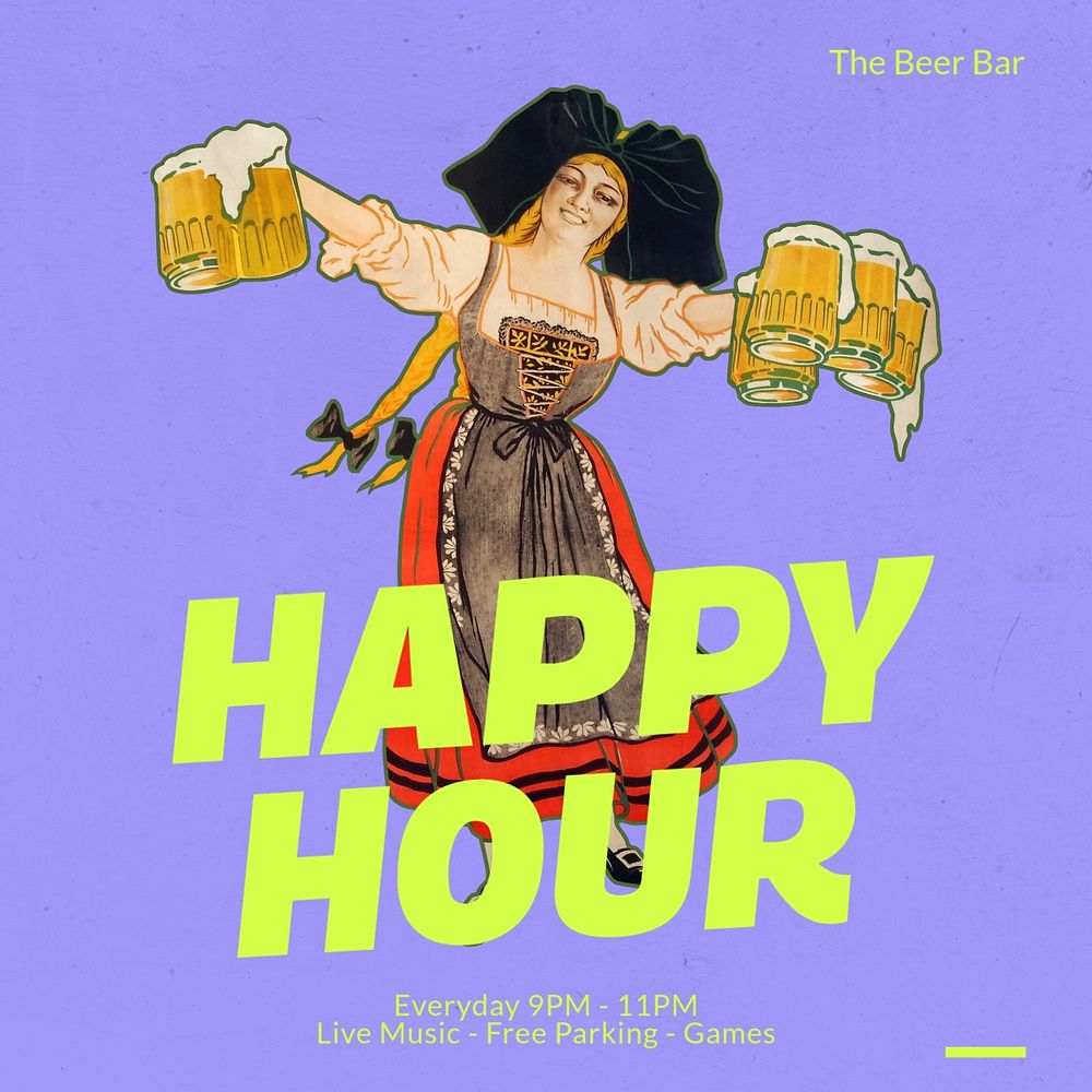 Happy hour Instagram post template, editable text