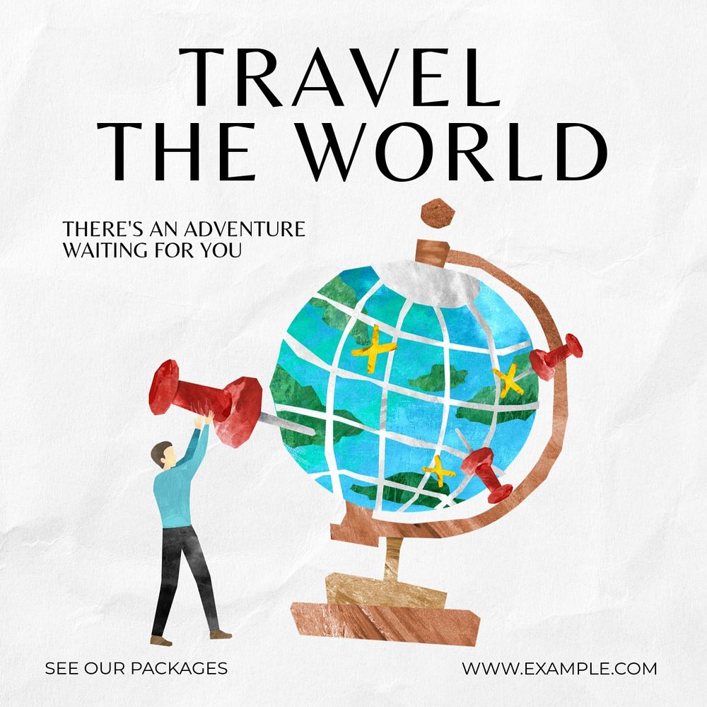 Travel the world Instagram post template, editable text