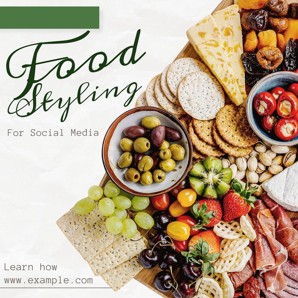 Food styling Instagram post template, editable text