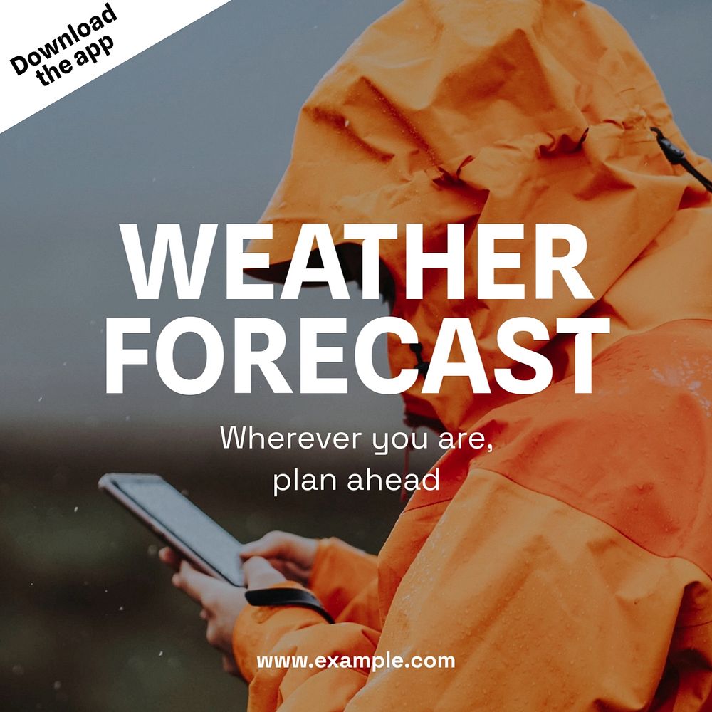 Weather forecast Instagram post template, editable text