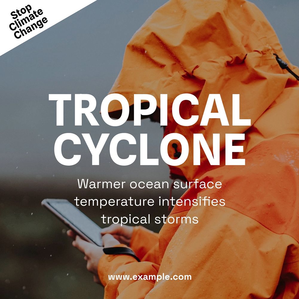 Tropical cyclone Instagram post template, editable text