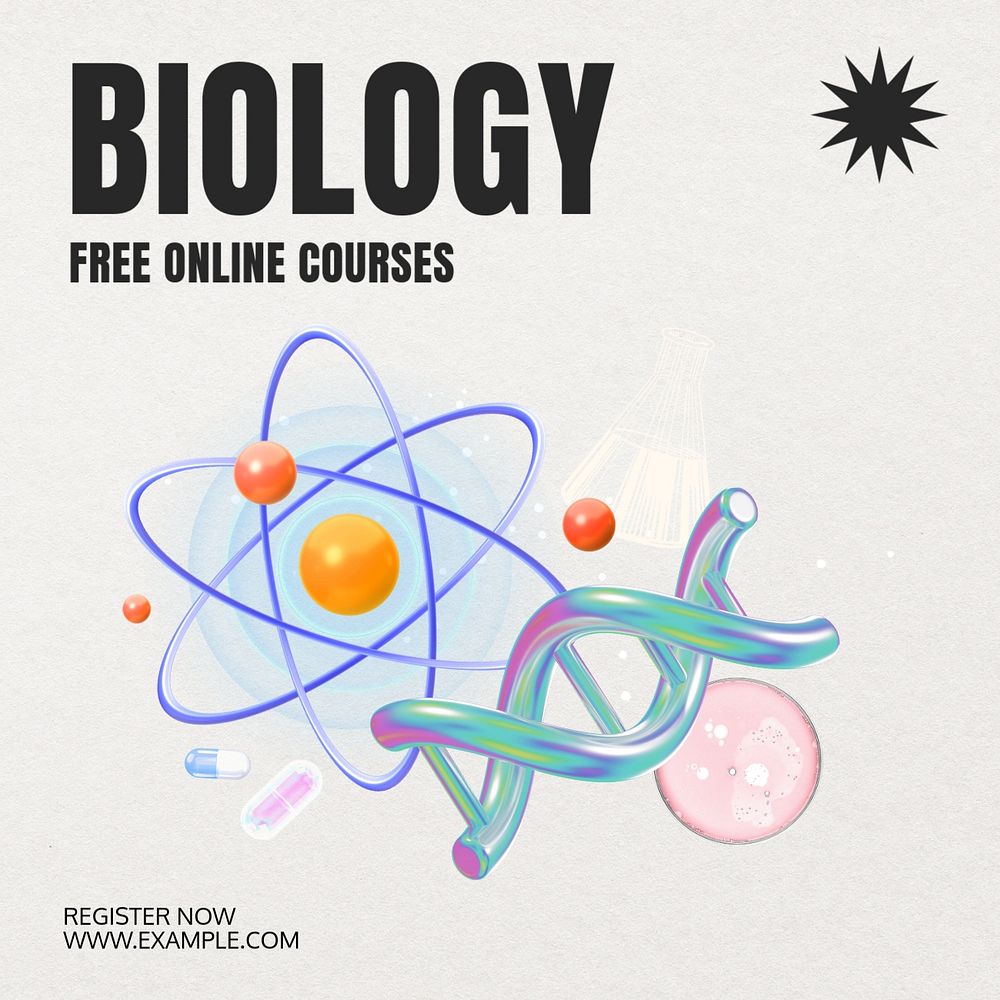 Biology course Instagram post template, editable text