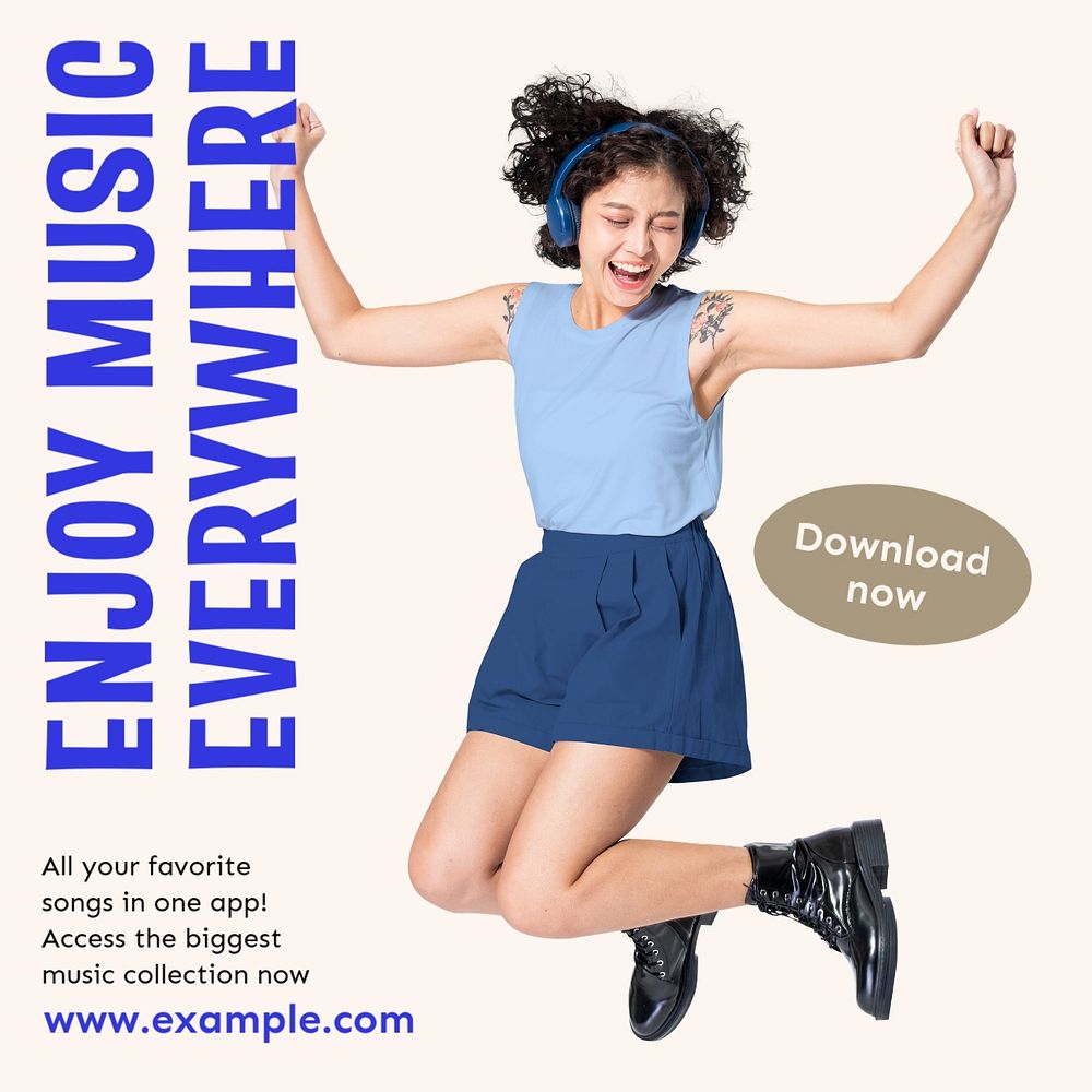 Music everywhere Instagram post template, editable text