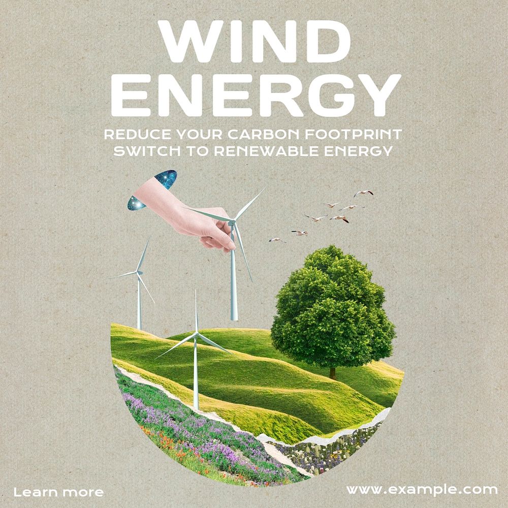 Wind energy  Instagram post template, editable text